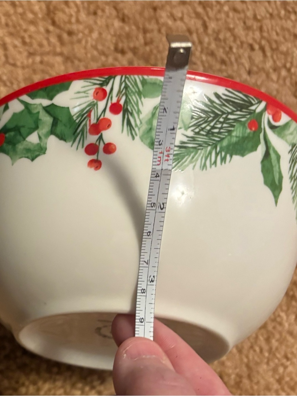 Royal Norfolk Festive Holly Serving Bowl - White, Red, Green